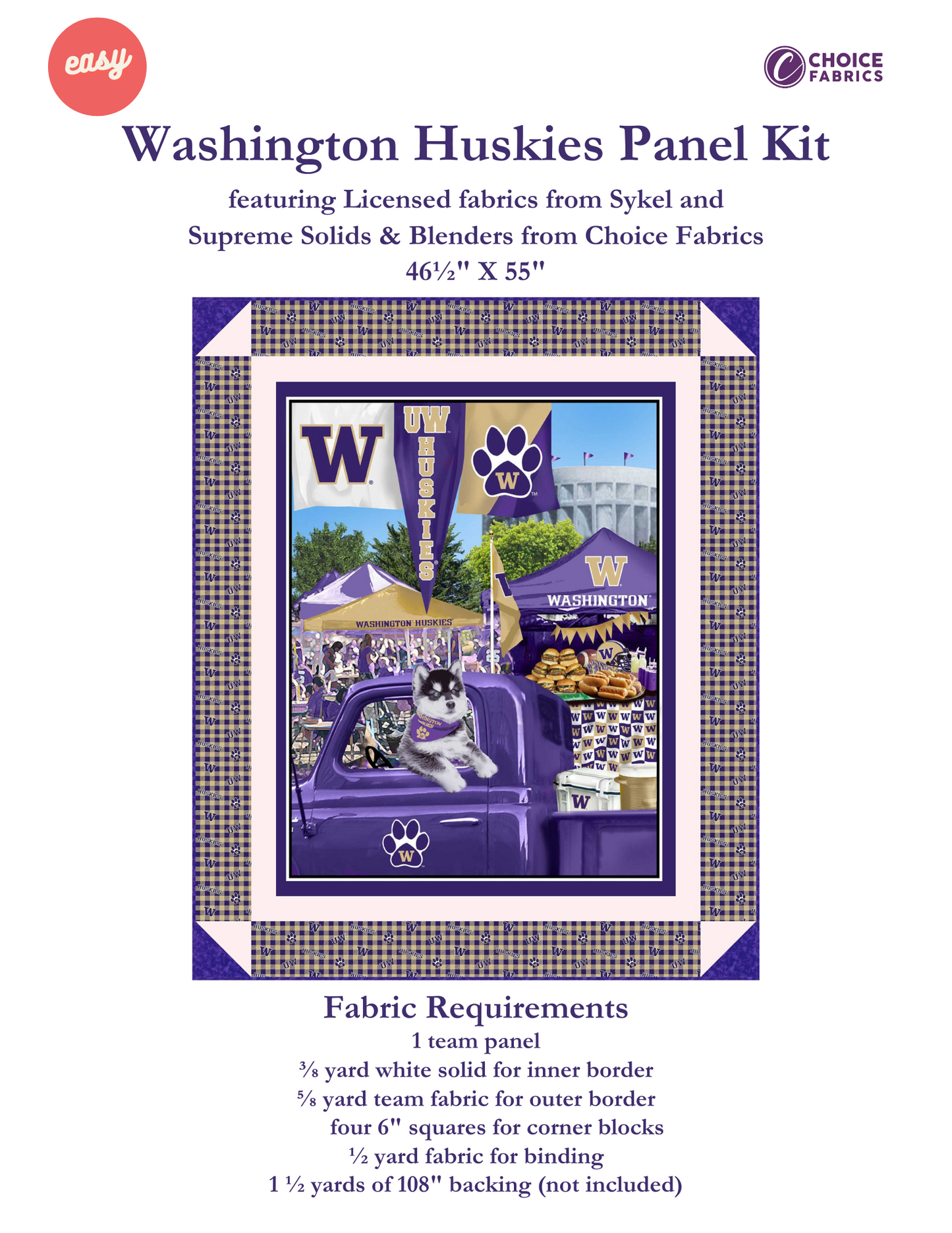 Washington Huskies - Tailgate Panel - Quilt Kit