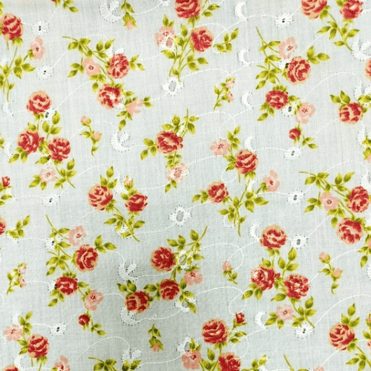 Embroidered Eyelet - Medium Rose - White