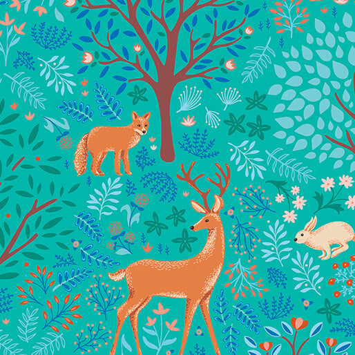 Flora & Fauna: Midnight - Feature - Turquoise (3-Yard Pack)