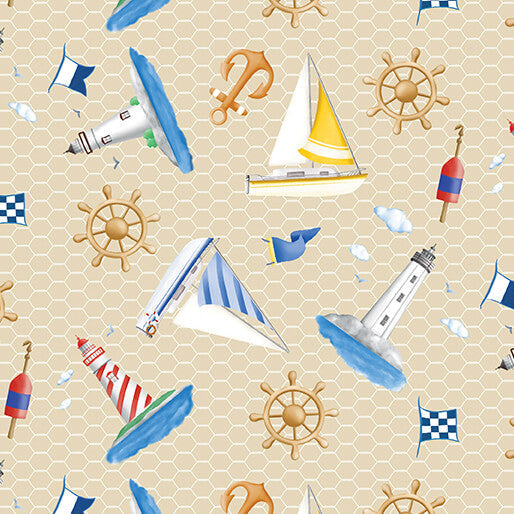 Sail Away - Lighthouses & Sailboats - Ecru (3-Yard Pack)