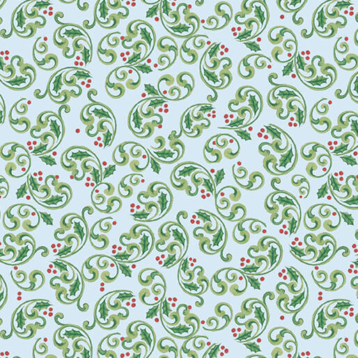 The Night Before Christmas - Berry Scroll - Light Blue (3-Yard Pack)
