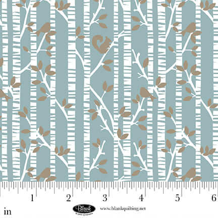 Winter Whispers - Tree Trunks with Birds & Squirrels - Medium Blue