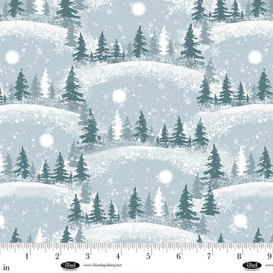 Winter Whispers - Scenic Trees with Sky - Light Blue (3-Yard Pack)