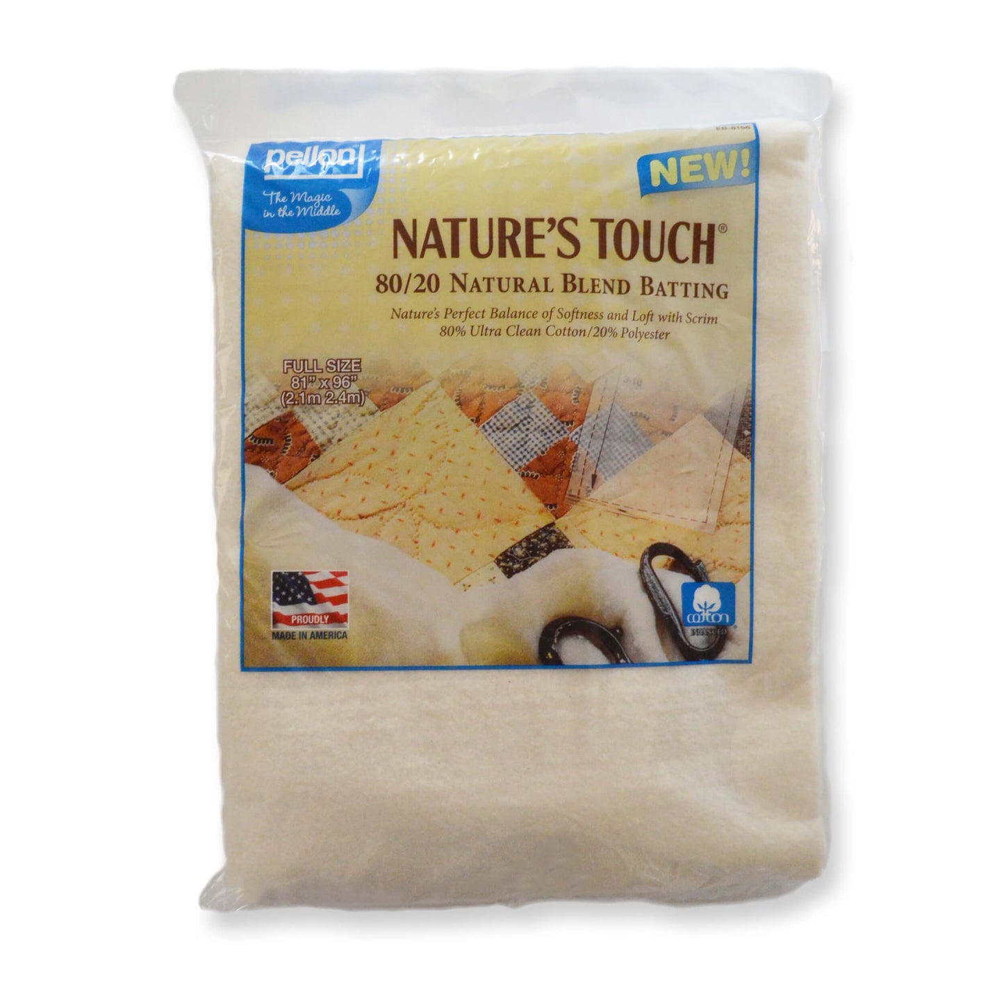 Pellon® 80/20 Cotton/Polyester Batting With Scrim – 81" x 96" Full Size Package – Natural