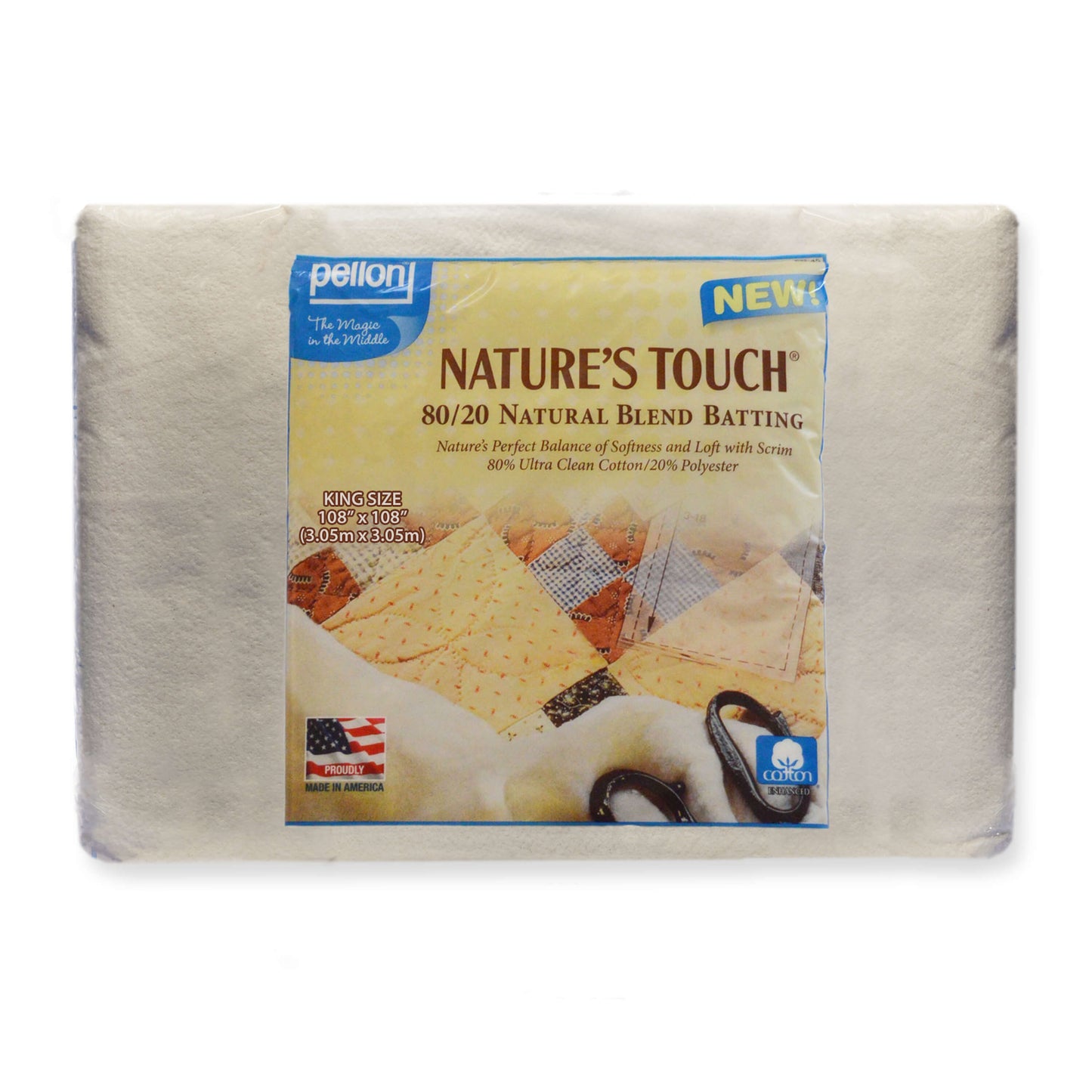 Pellon® 80/20 Cotton/Polyester Batting with Scrim – 120" x 120" King Size Package – Natural