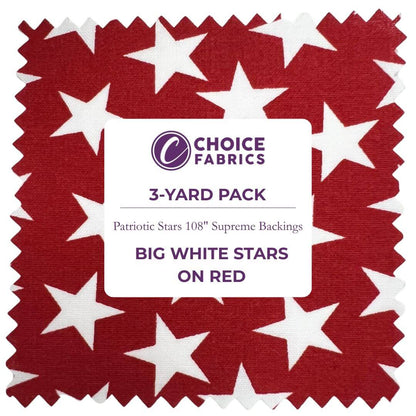 Patriotic Stars 108" Supreme Backings - Large White Stars on Red (3-Yard Pack)