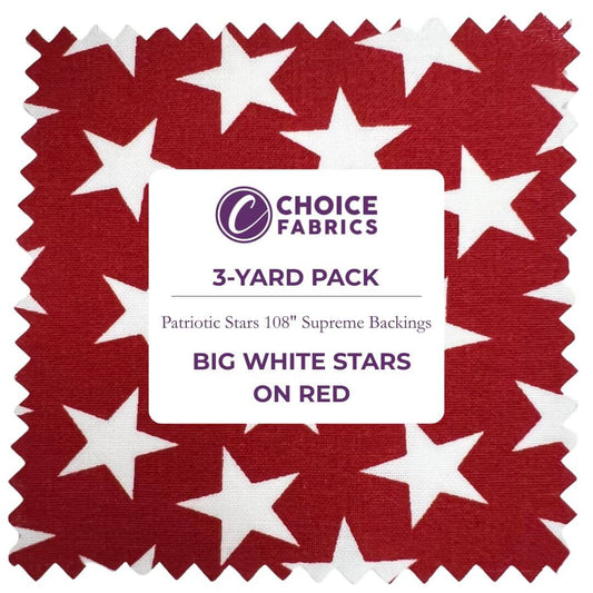 Patriotic Stars 108" Supreme Backings - Large White Stars on Red (3-Yard Pack)