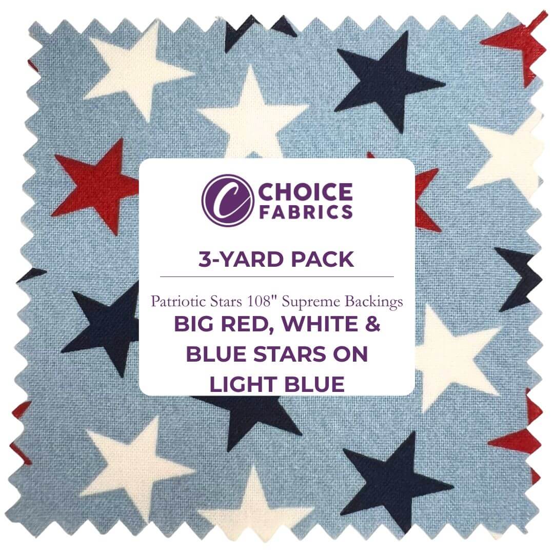 Patriotic Stars 108" Supreme Backings - Large Stars on Light Blue (3-Yard Pack)
