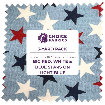Patriotic Stars 108" Supreme Backings - Large Stars on Light Blue (3-Yard Pack)