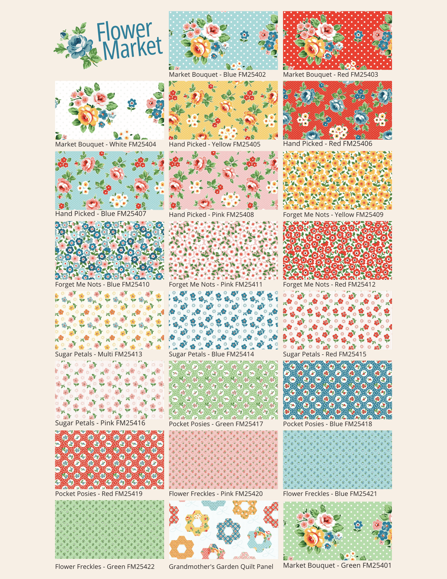 Flower Market by Poppie Cotton - Fat Quarter Bundle - 22 pack