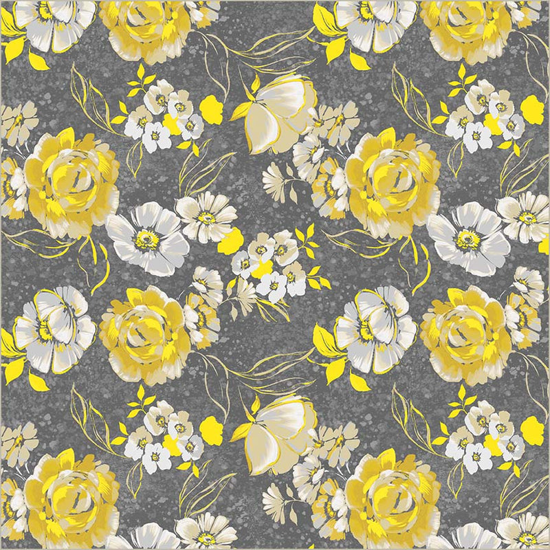 Grey Verona Fiori Cotton 44/45 Fabric Per Yard