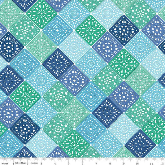 Hand Made Crochet Blue Cotton 43"/44" Fabric Per Yard