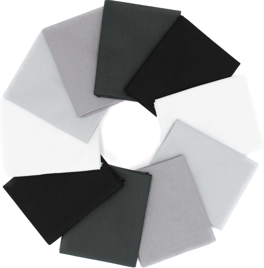 Supreme Solids - Fat Quarter Bundle - 10 pack (White/Grey/Black)
