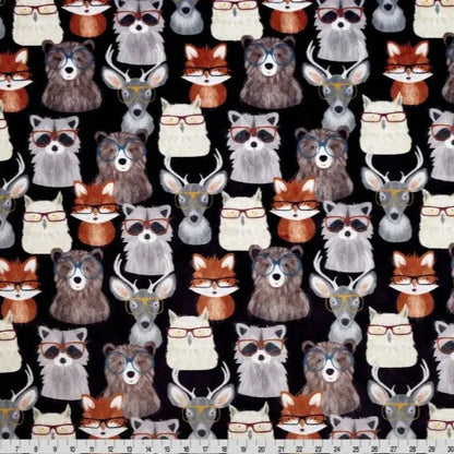 Multi Black Nature Nerds Digital Cuddle Black Fabric per yard