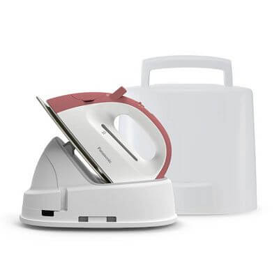 Panasonic Compact Cordless Steam Iron with Charging Station and Carry Case - Red