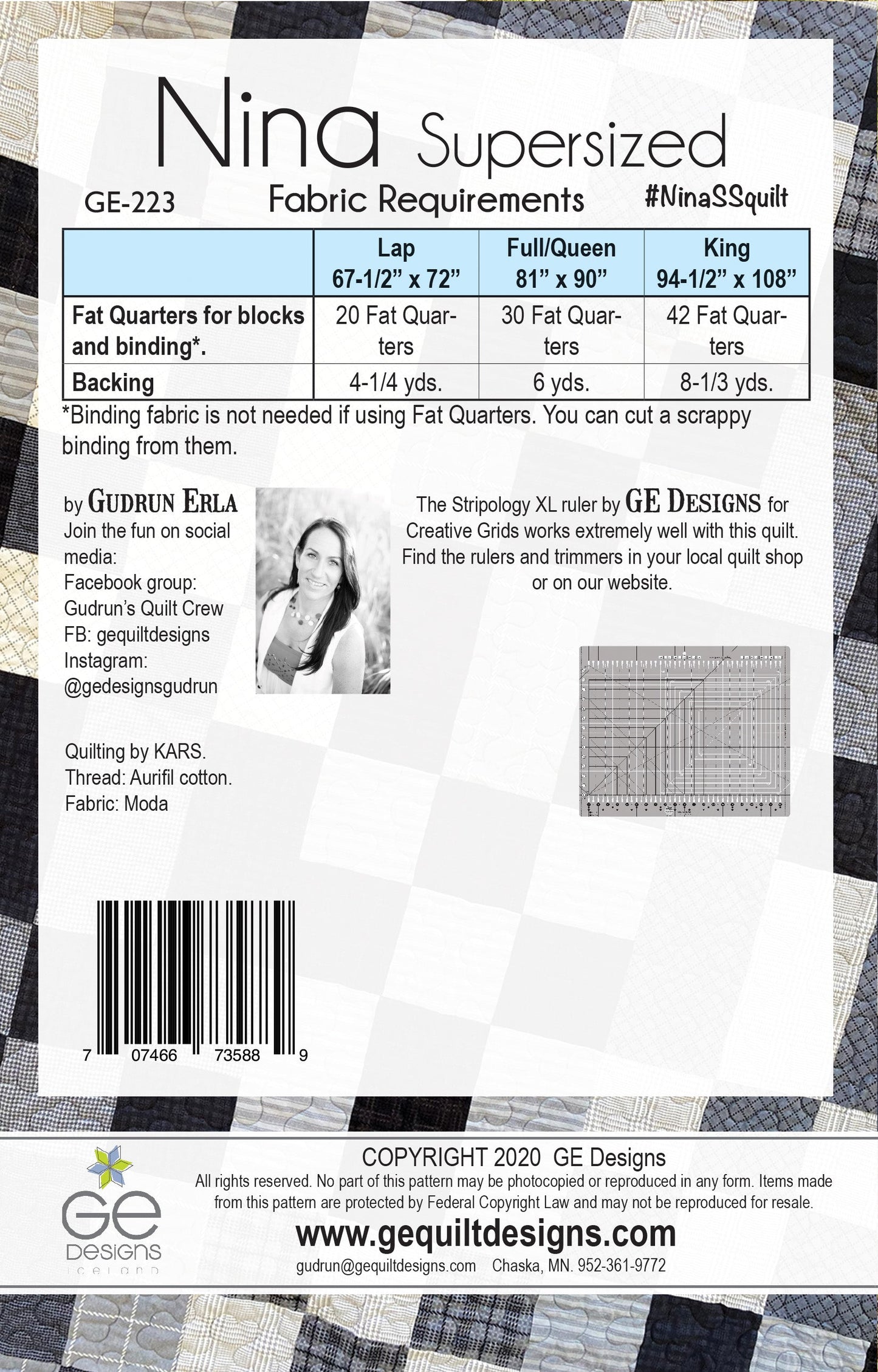 Nina Supersized - Fat Quarter Pattern 223