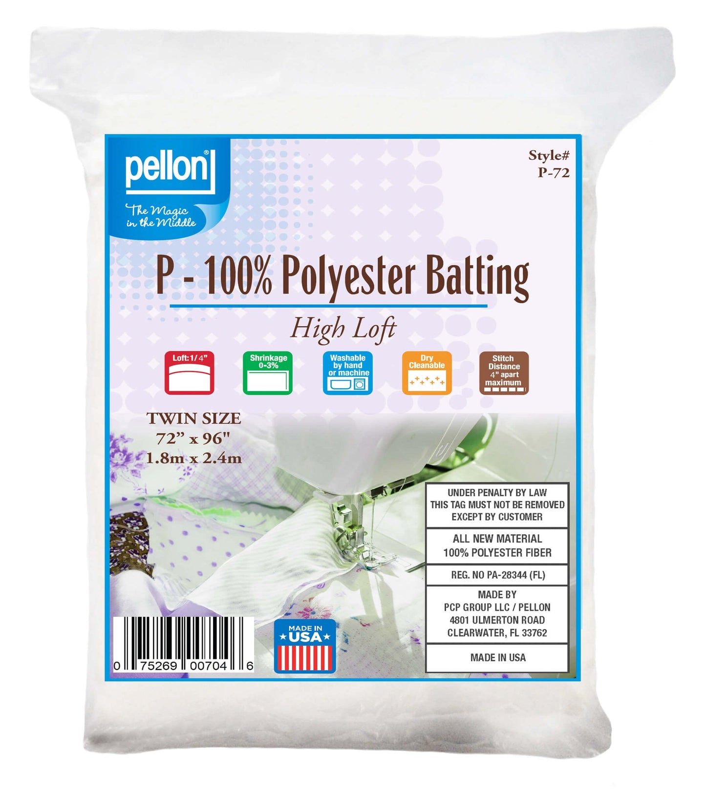 Pellon® Polyester Batting – 72" x 96" Twin Size Package