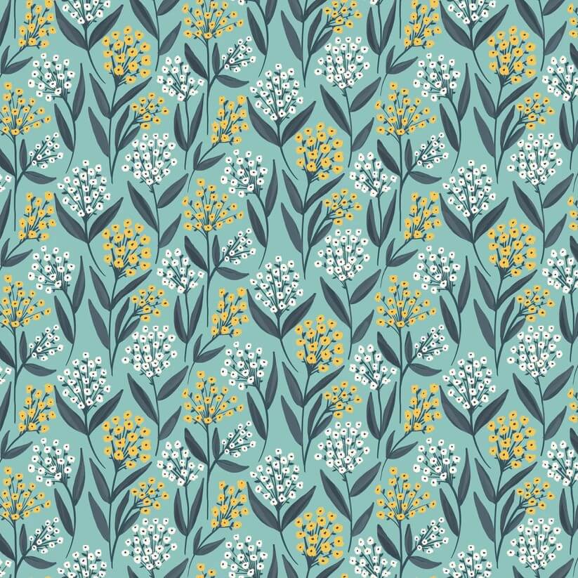 Painted Blossoms - Barely Buds - Teal (3-Yard Pack)