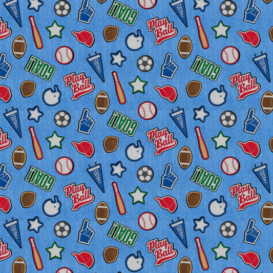 Blue Patch Perfect Sports Cotton 43"/44" Fabric Per Yard