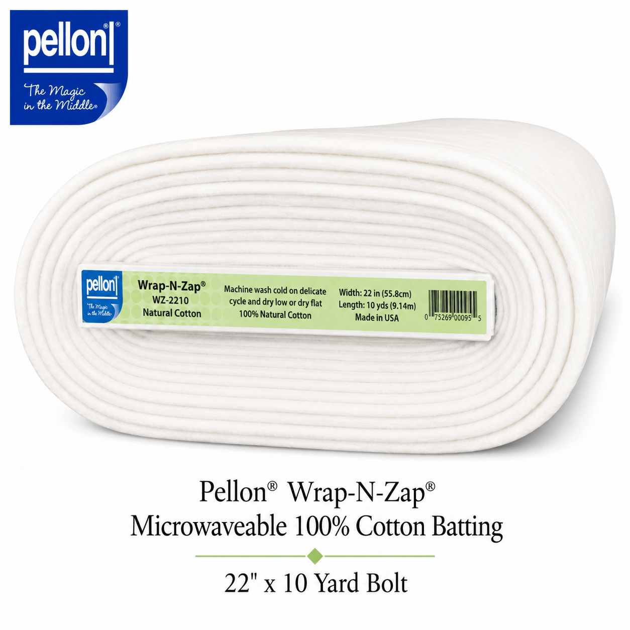 Pellon® Wrap-N-Zap® Microwaveable 100% Cotton Batting – 22" x 10 Yard Bolt