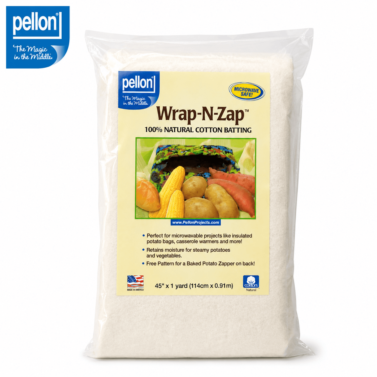 Pellon® Wrap-N-Zap® Microwaveable 100% Cotton Batting – 45" x 1 Yard Package