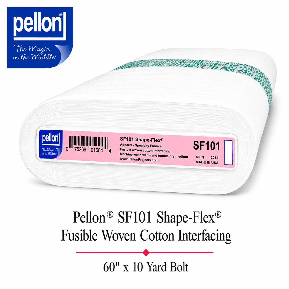 Pellon® SF101 Shape-Flex® Fusible Woven Cotton Interfacing – 60" x 10 Yard Bolt (White)