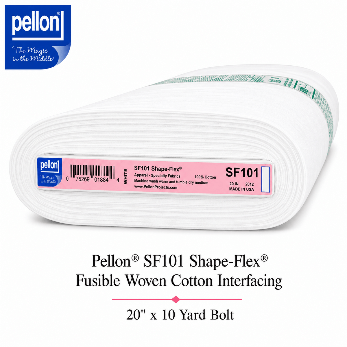 Pellon® SF101 Shape-Flex® Fusible Woven Cotton Interfacing – 20" x 10 Yard Bolt (White)