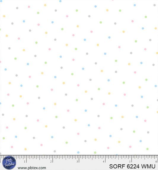 Sorbet Flannel White With Multi Tonal Dots Cotton 44" / 45" Fabric per yard