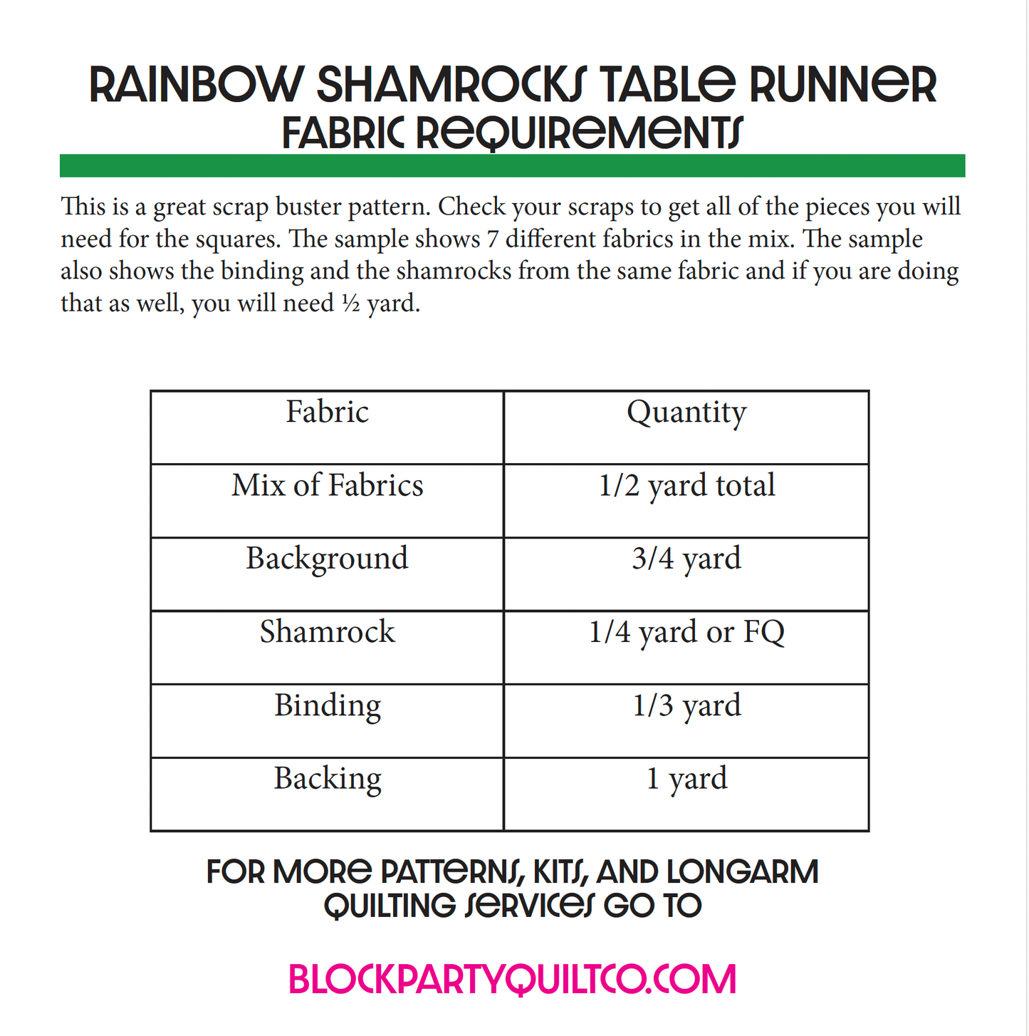 Shamrocks Table Runner Pattern