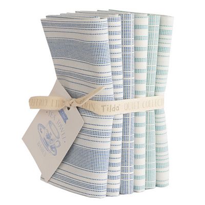 Tilda Woven Tea Towel Fat Quarter Bundle - Blue & Teal