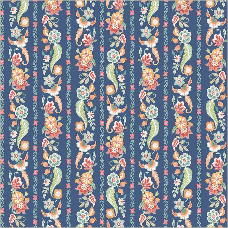 Tapestry Gilded Garland Soft Blue Cotton 43/44 Fabric Per Yard