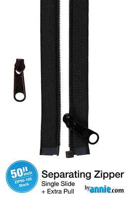 50" Separating Zipper with Extra Slide, Black