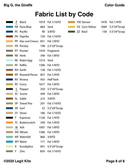 Big G the Giraffe Quilt Kit