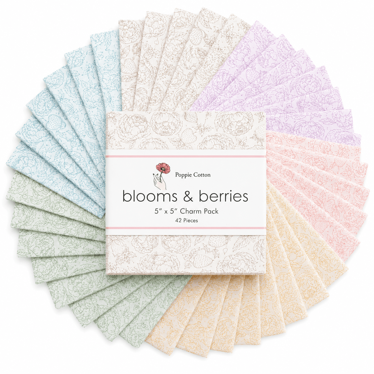 Blooms and Berries by Poppie Cotton - 5"x5" Charm Pack (42 Squares)