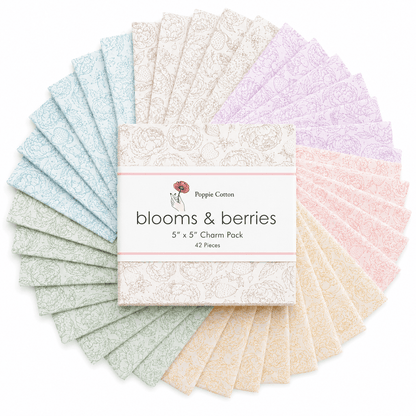 Blooms and Berries by Poppie Cotton - 5"x5" Charm Pack (42 Squares)