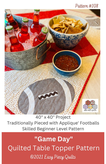 Football Table Topper or Lap Quilt Pattern - Paper Print Version