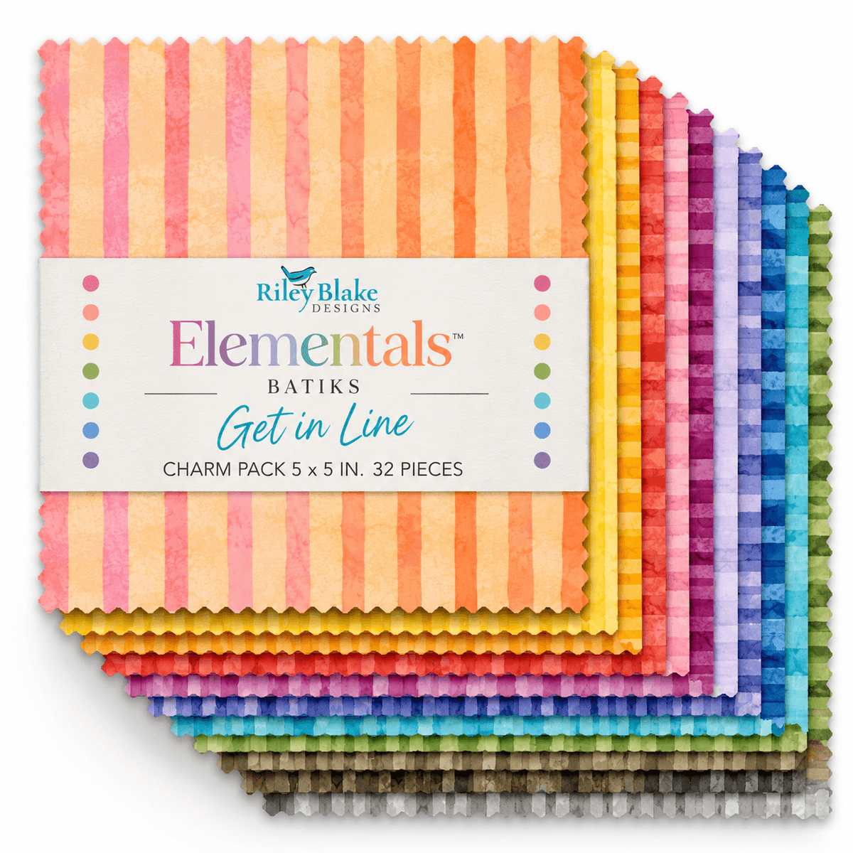 Elementals Batiks Get in Line by Riley Blake - 5" Charm Pack (42 Squares)