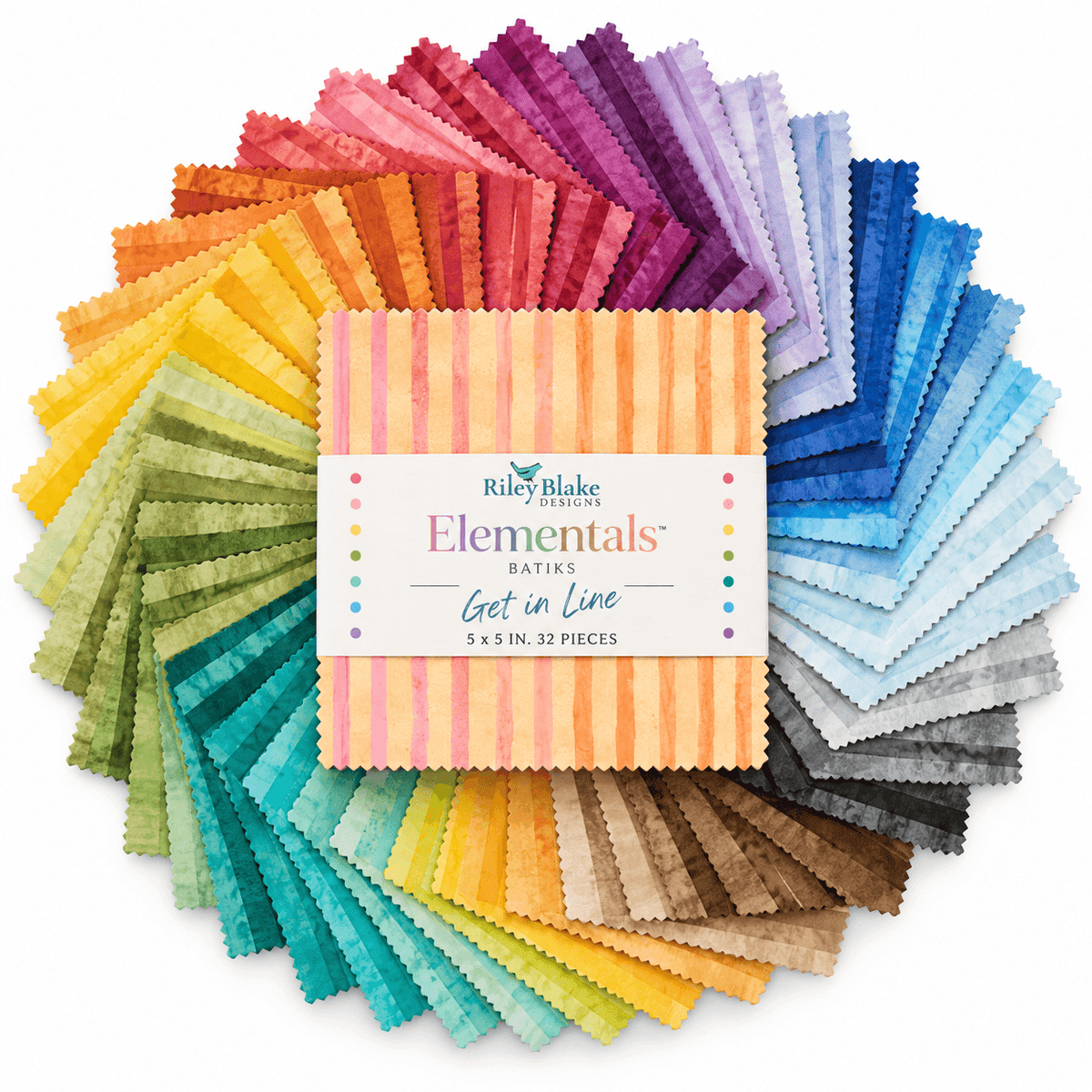 Elementals Batiks Get in Line by Riley Blake - 5" Charm Pack (42 Squares)