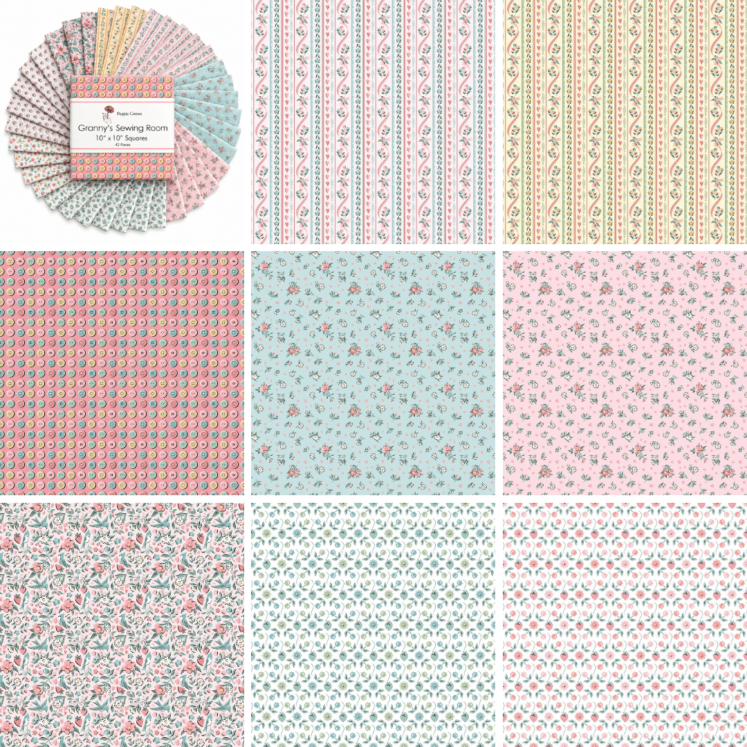 Granny's Sewing Room by Poppie Cotton - 10" Squares (42 Cuts)