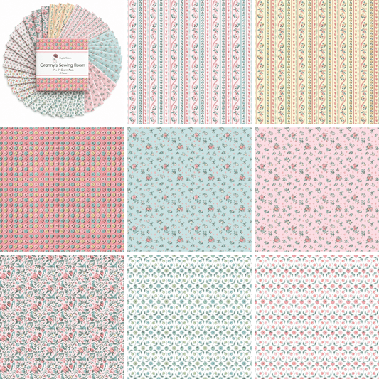 Granny's Sewing Room by Poppie Cotton - 5"x5" Charm Pack (42 Squares)