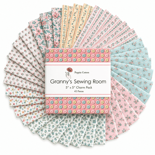Granny's Sewing Room by Poppie Cotton - 5"x5" Charm Pack (42 Squares)