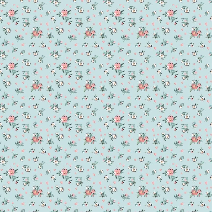 Granny's Sewing Room - Hearts & Posies - Blue