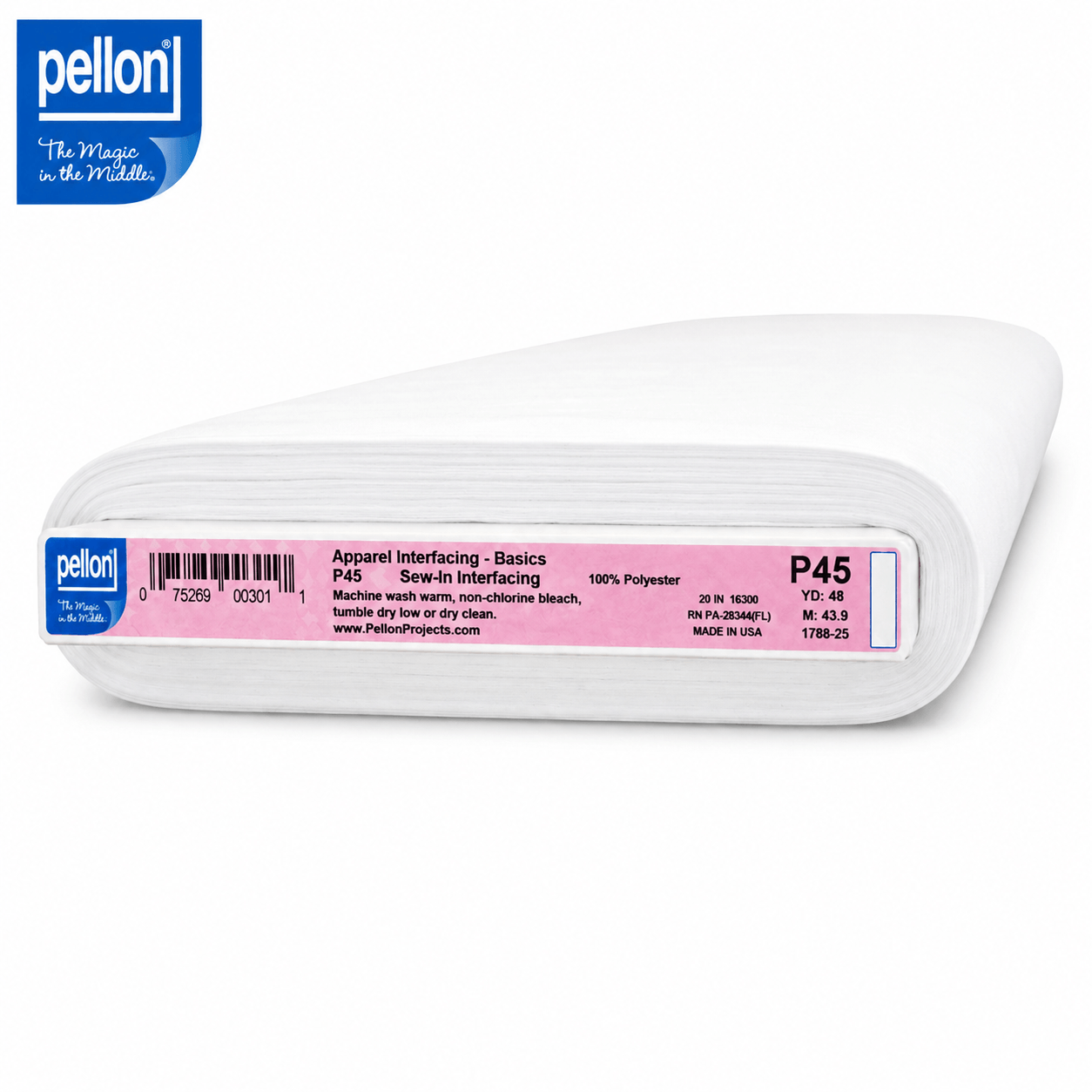 Pellon® P45 Lightweight Sew-In Interfacing – White – 20" x 48 Yard Bolt