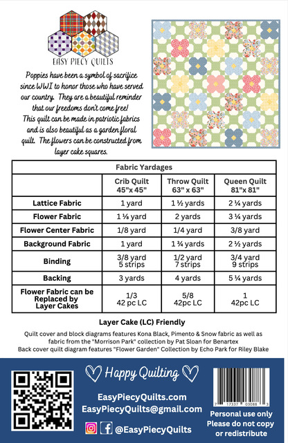 Poppy Quilt Pattern - Paper Print Version, Mailed